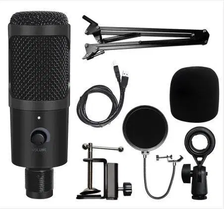 Condenser Mic for Singing Recording Studio Equipments Full Set Podcast Microphone Stand Mic with Stand